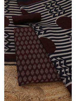 Soch - Women's Maroon Maheshwari Silk Floral Unstitched Top & Bottom With Dupatta