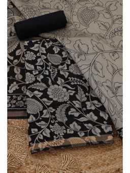 Soch - Women's Black Maheshwari Silk Floral Unstitched Top & Bottom With Dupatta