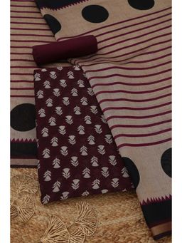 Soch - Women's Wine Maheshwari Silk Floral Unstitched Top & Bottom With Dupatta