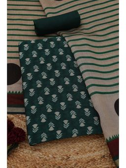 Soch - Women's Green Maheshwari Silk Floral Unstitched Top & Bottom With Dupatta