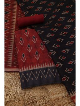 Soch - Women's Maroon Maheshwari Silk Floral Unstitched Top & Bottom With Dupatta