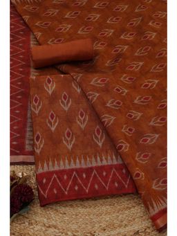 Soch - Women's Rust Maheshwari Silk Floral Unstitched Top & Bottom With Dupatta