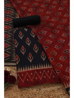 Soch - Women's Black Maheshwari Silk Floral Unstitched Top & Bottom With Dupatta