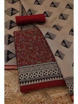 Soch - Women's Maroon Maheshwari Silk Botanical Unstitched Top & Bottom With Dupatta