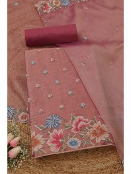 Soch - Women's Blush Pink Tissue Shimmer Floral Embroidery Unstitched Top & Bottom With Dupatta