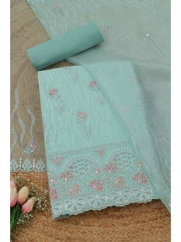 Soch - Women's Blue Crushed Silk Embroidery Stone Work Unstitched Top & Bottom With Dupatta