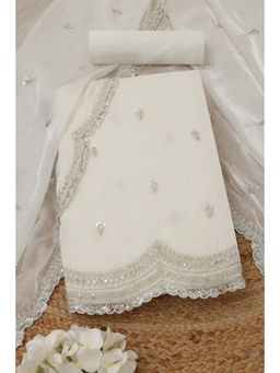 Soch - Women's Cream Glass Tissue Embellished Cutdana Unstitched Top & Bottom With Dupatta