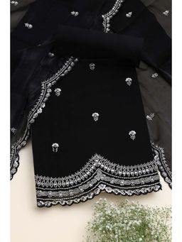 Soch - Women's Black Glass Tissue Embellished Cutdana Unstitched Top & Bottom With Dupatta