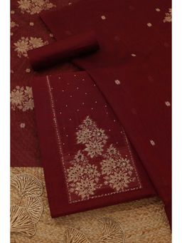 Soch - Women's Maroon Chanderi Floral Zari Woven Unstitched Top & Bottom With Dupatta