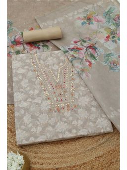 Soch - Women's Grey Chanderi Floral Cutdana Details Unstitched Top & Bottom With Dupatta