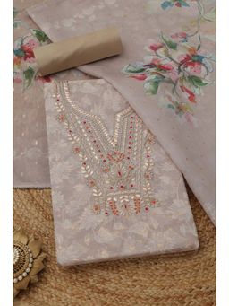 Soch - Women's Earth Chanderi Floral Cutdana Details Unstitched Top & Bottom With Dupatta