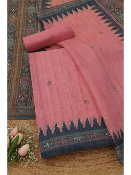 Soch - Women's Blush Pink Linen Shimmer Floral Unstitched Top & Bottom With Dupatta