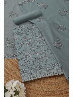 Soch - Women's Powder Blue Cotton Floral Embroidery Unstitched Top & Bottom With Dupatta
