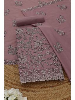 Soch - Women's Mauve Cotton Floral Thread Work Unstitched Top & Bottom With Dupatta