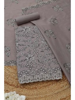Soch - Women's Grey Cotton Floral Embroidery Unstitched Top & Bottom With Dupatta
