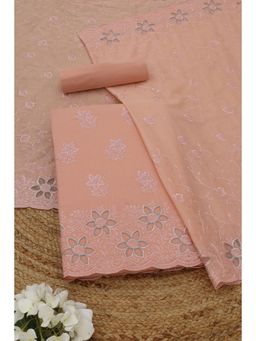Soch - Women's Peach Cotton Floral Thread Work Unstitched Top & Bottom With Dupatta