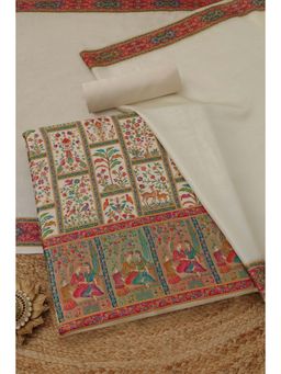 Soch - Women's Cream Silk Woven Design Unstitched Top & Bottom With Dupatta