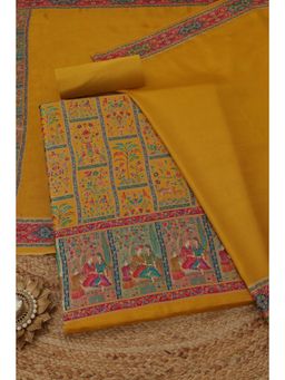 Soch - Women's Mustard Silk Woven Design Unstitched Top & Bottom With Dupatta