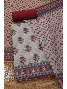 Soch - Women's Maroon Kota Floral Faux Mirror Details Unstitched Top & Bottom With Dupatta