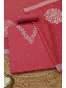 Soch - Women's Pink Silk Blend Woven Design Zari Woven Unstitched Top & Bottom With Dupatta