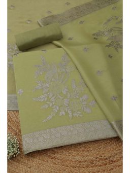 Soch - Women's Sap Green Silk Blend Floral Zari Woven Unstitched Top & Bottom With Dupatta