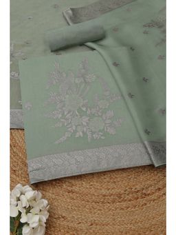 Soch - Women's Powder Blue Silk Blend Floral Zari Woven Unstitched Top & Bottom With Dupatta