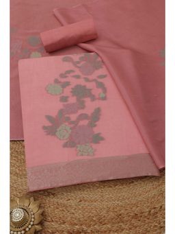 Soch - Women's Pink Silk Blend Woven Design Unstitched Top & Bottom With Dupatta