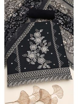 Soch - Women's Black Crinkle Chiffon Floral Cutdana Unstitched Top & Bottom With Dupatta