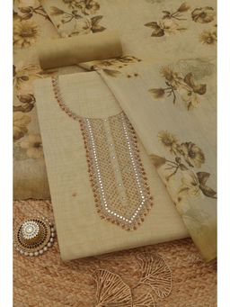 Soch - Women's Yellow Linen Shimmer Floral Hand Embroidery Unstitched Top & Bottom With Dupatta