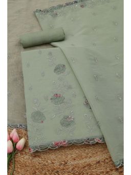 Soch - Women's Sap Green Mul Chanderi Floral Embroidery Unstitched Top & Bottom With Dupatta