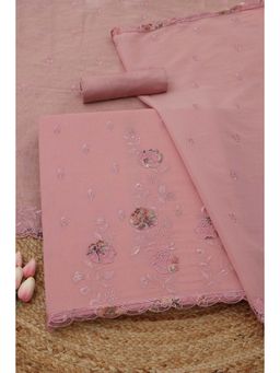 Soch - Women's Blush Pink Mul Chanderi Floral Embroidery Unstitched Top & Bottom With Dupatta