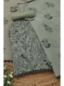 Soch - Women's Sap Green Mul Chanderi Embroidery Unstitched Top & Bottom With Dupatta