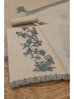 Soch - Women's Beige Mul Chanderi Floral Embroidery Unstitched Top & Bottom With Dupatta