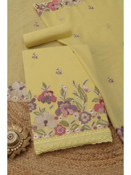 Soch - Women's Yellow Mul Chanderi Floral Embroidery Unstitched Top & Bottom With Dupatta