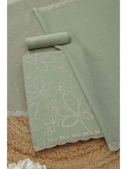 Soch - Women's Sap Green Mul Chanderi Floral Embroidery Unstitched Top & Bottom With Dupatta