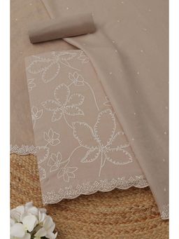 Soch - Women's Beige Mul Chanderi Floral Embroidery Unstitched Top & Bottom With Dupatta