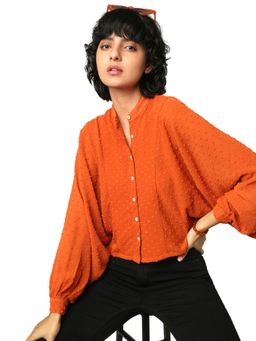 ONLY - Women Textured Orange Shirt