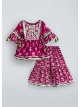 Hopscotch - Pink Floral Cotton Kurti and Sharara