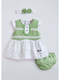 Hopscotch - Green Polka Dots Cotton Dress with Headband and Bloomer