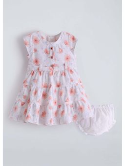 Hopscotch - Orange Floral Cotton Blend Dress and Bloomer