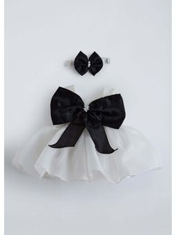 Hopscotch - White Solid Polyester Dress and Headband