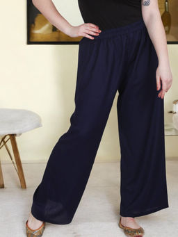 LASTINCH - Women Plus Size Solid Navy Blue Palazzo