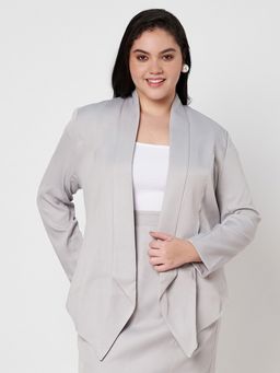 BRINNS - Plus Size Front-Open Shawl Collar Grey Blazer