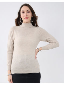 Monte Carlo - Beige Women High Neck Full Sleeve Sweater
