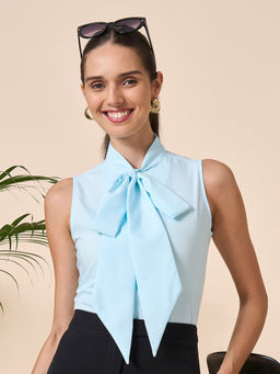 Style Quotient - Women Polycotton Light Blue Solid Top