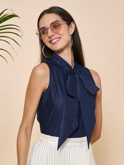 Style Quotient - Women Solid Navy Polycotton Formal Top