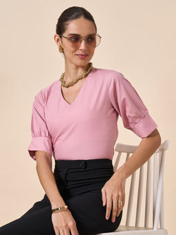 Style Quotient - Women Pink Polycotton Formal Top