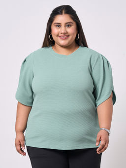 Style Quotient - Women Solid Sage Green Polyester Knit Smart Casual Top