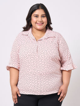 Style Quotient - Women Pink Formal Polka Printed Polyester Top