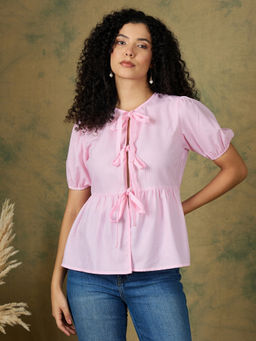 Kibo - Women Striped Linen Peplum Top